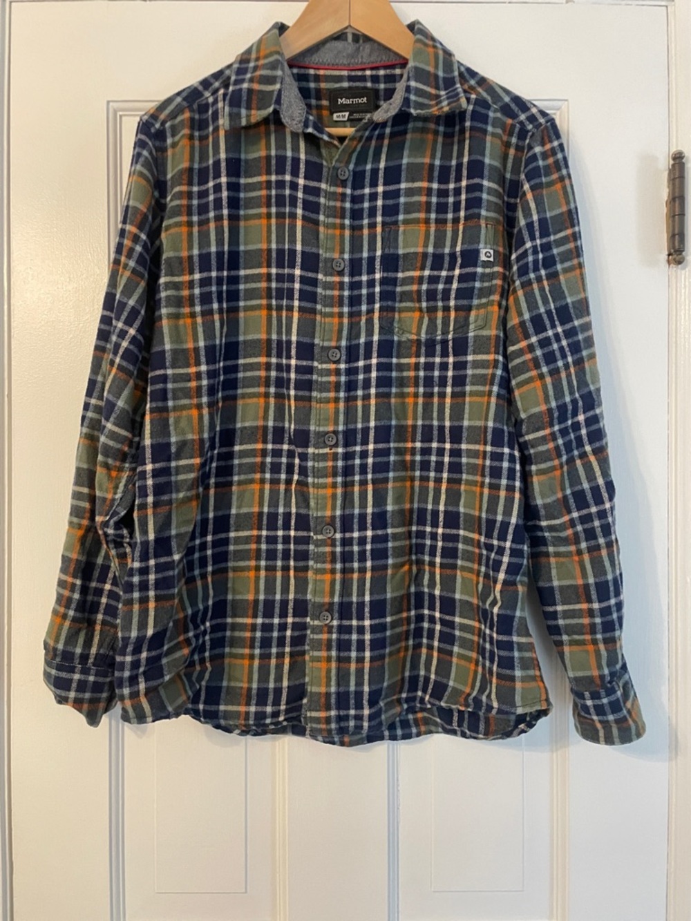 Marmot Navy, Olive & Orange Plaid Casual Button-Down Shirt